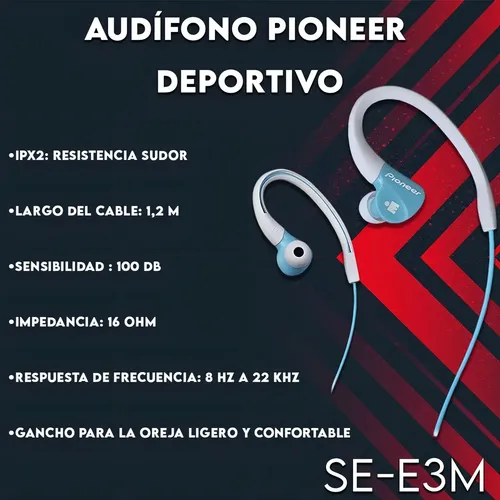 Audifonos Pioneer Se-e3m Gr Aqua Deportivos Celeste - Imagen 4