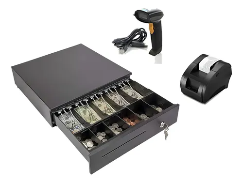 Gaveta De Dinero + Impresora 58mm Usb + Lector Código Barra Negro
